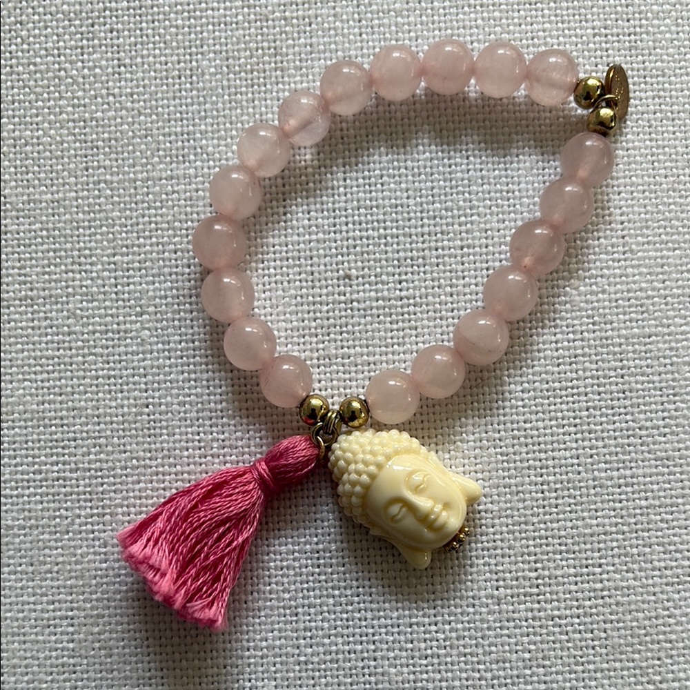 Les Celia’s Pink Beaded Bracelet with Buddha Charm, rose quartz
